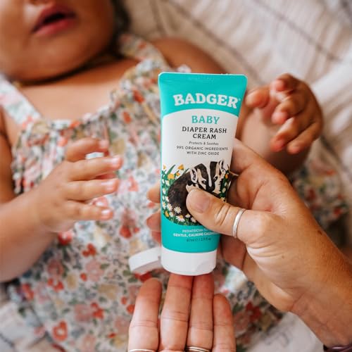 Badger Diaper Cream, 99% Organic Diaper Rash Cream for Baby, Zinc Oxide Ointment w/Soothing Calendula Cream for Sensitive Baby Skin, 2.9 fl oz
